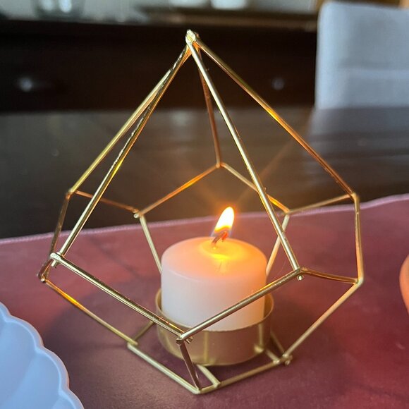 Gold Geometric Candle Holders Wedding Table Decor Set of 12 - Picture 1 of 2